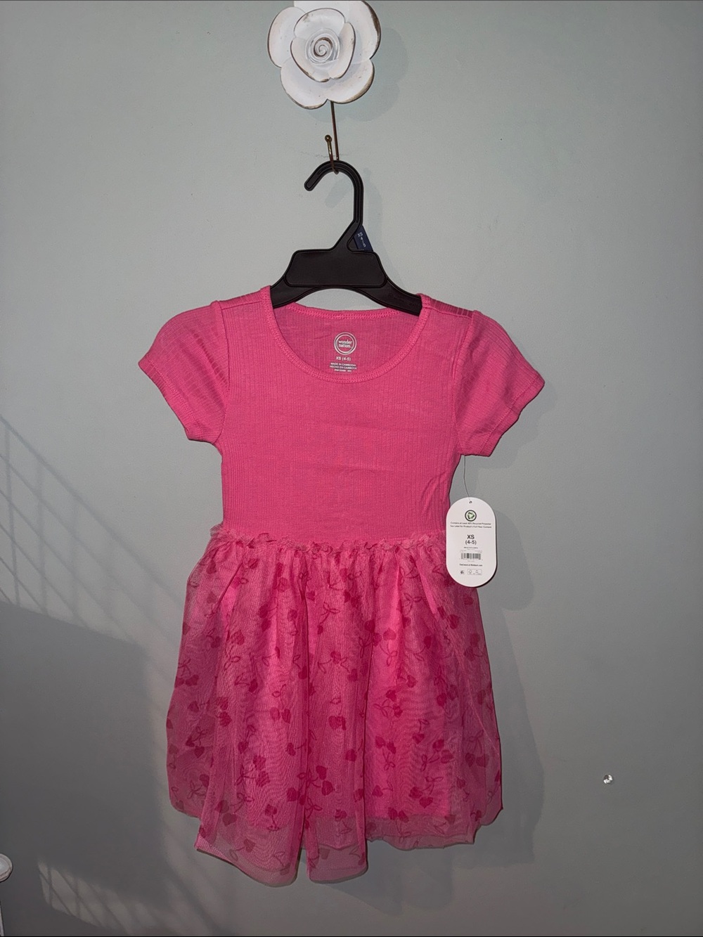 Girls' Pink Short-Sleeve Floral Tulle Dress
